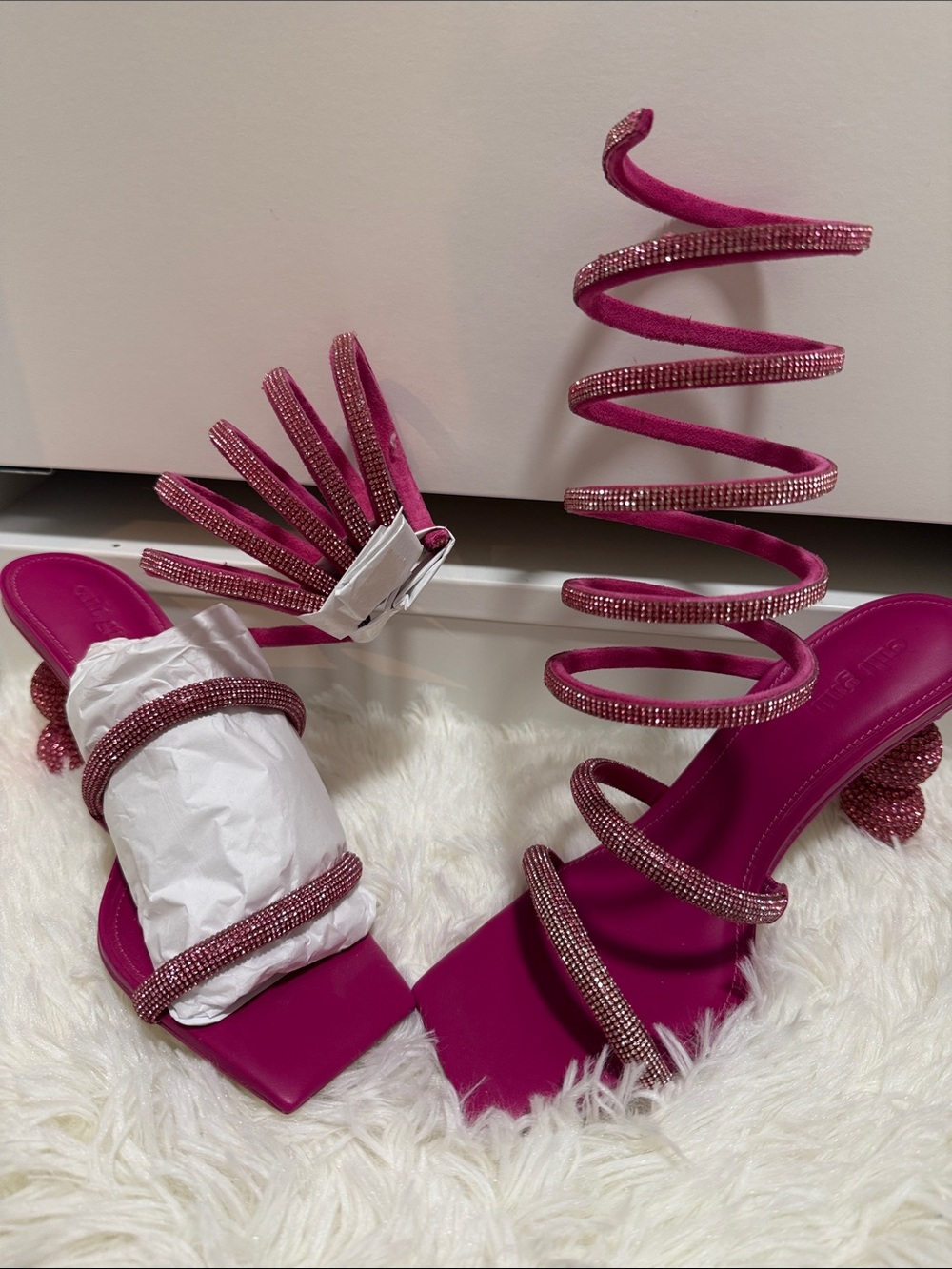 cult gaia Fuchsia Crystal Spiral Strap Heeled Sandals